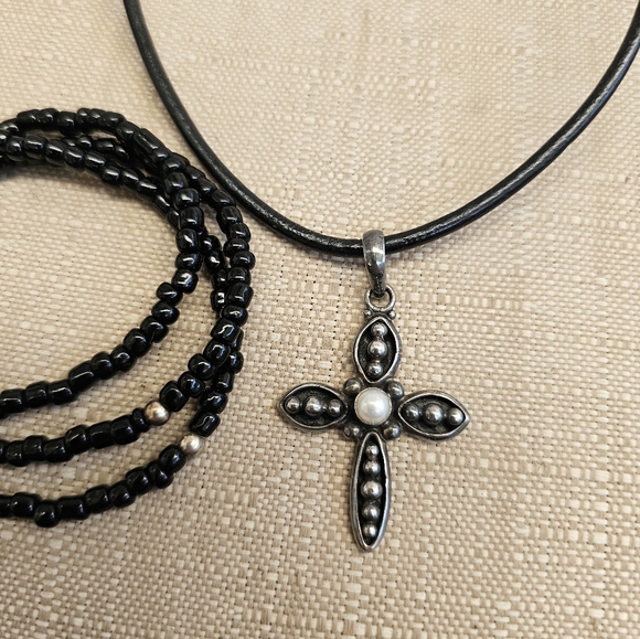 Silpada Pearl Cross Necklace, Bead Necklace, and Hoop Earrings SET! - Picture 12 of 14